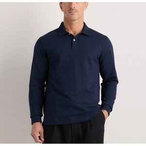 Quince Mens L NWT Organic Cotton Navy Long Sleeve Pique Polo - Quiet Lux Neutral